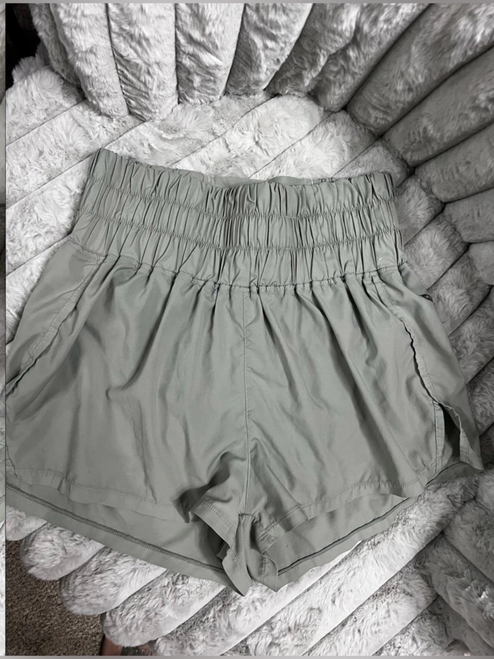 POPFLEX High-Waist Smocked Athletic Shorts in Sage *Price Firm*